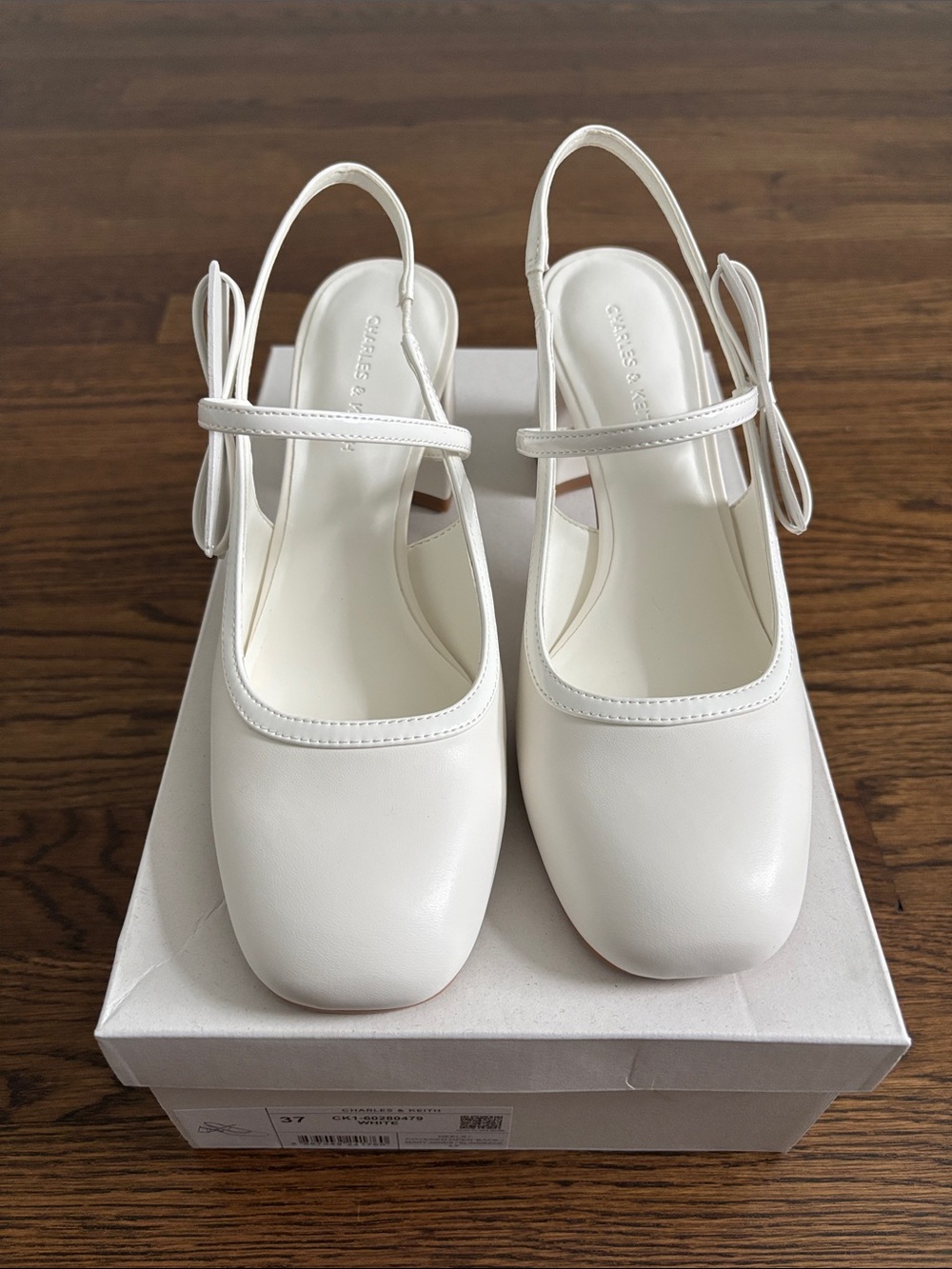 Charles & Keith Cream Mary Jane Slingback Pumps with Bow